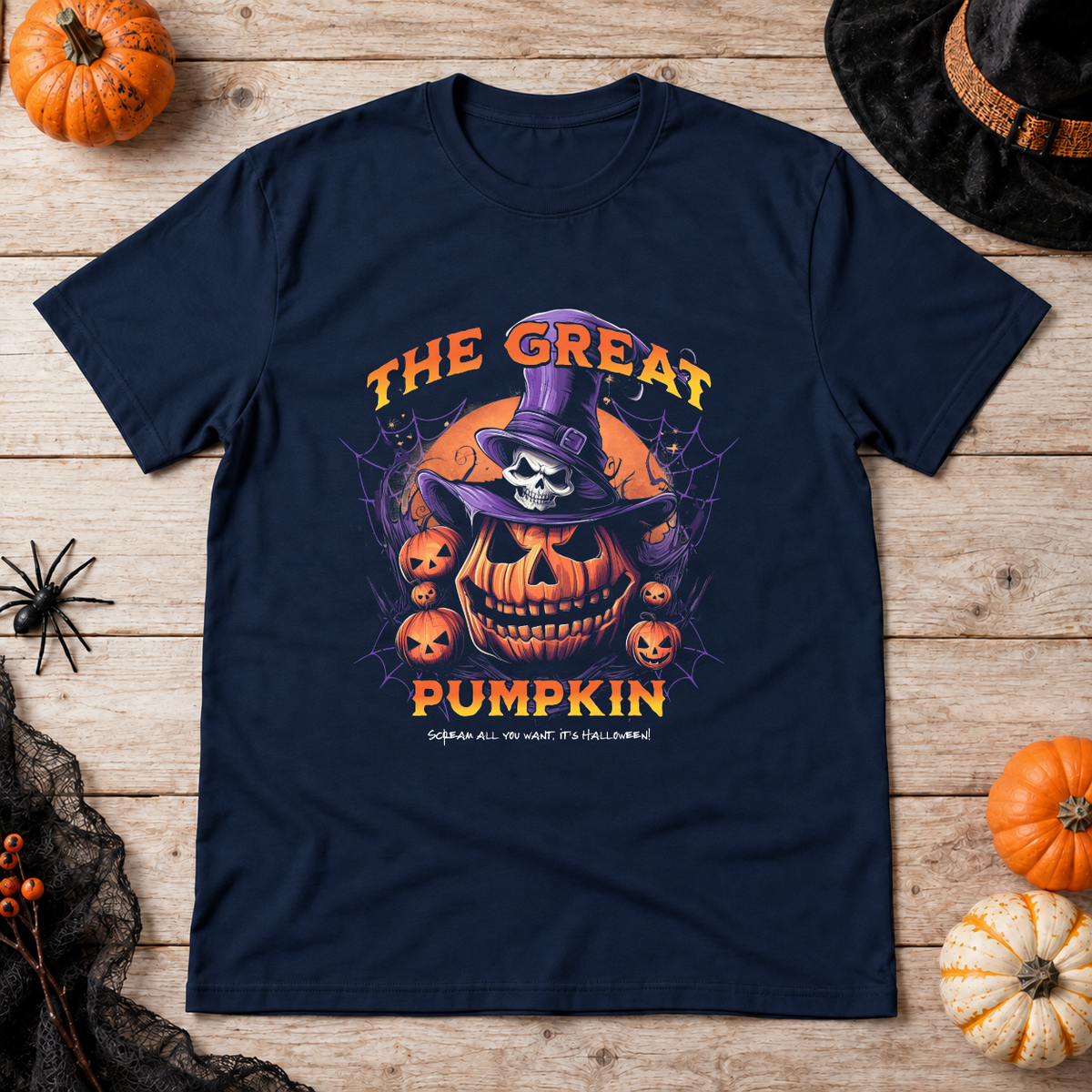 The Great Pumpkin T-Shirt – Classic Halloween Graphic Design Graphic Tee - Color: navy