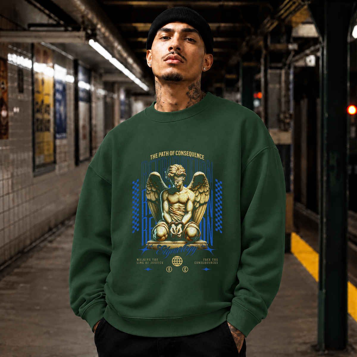 The Path of Consequence Sweatshirt – Dark Art / Renaissance Aesthetic Graphic Sweatshirt - Color: forest green