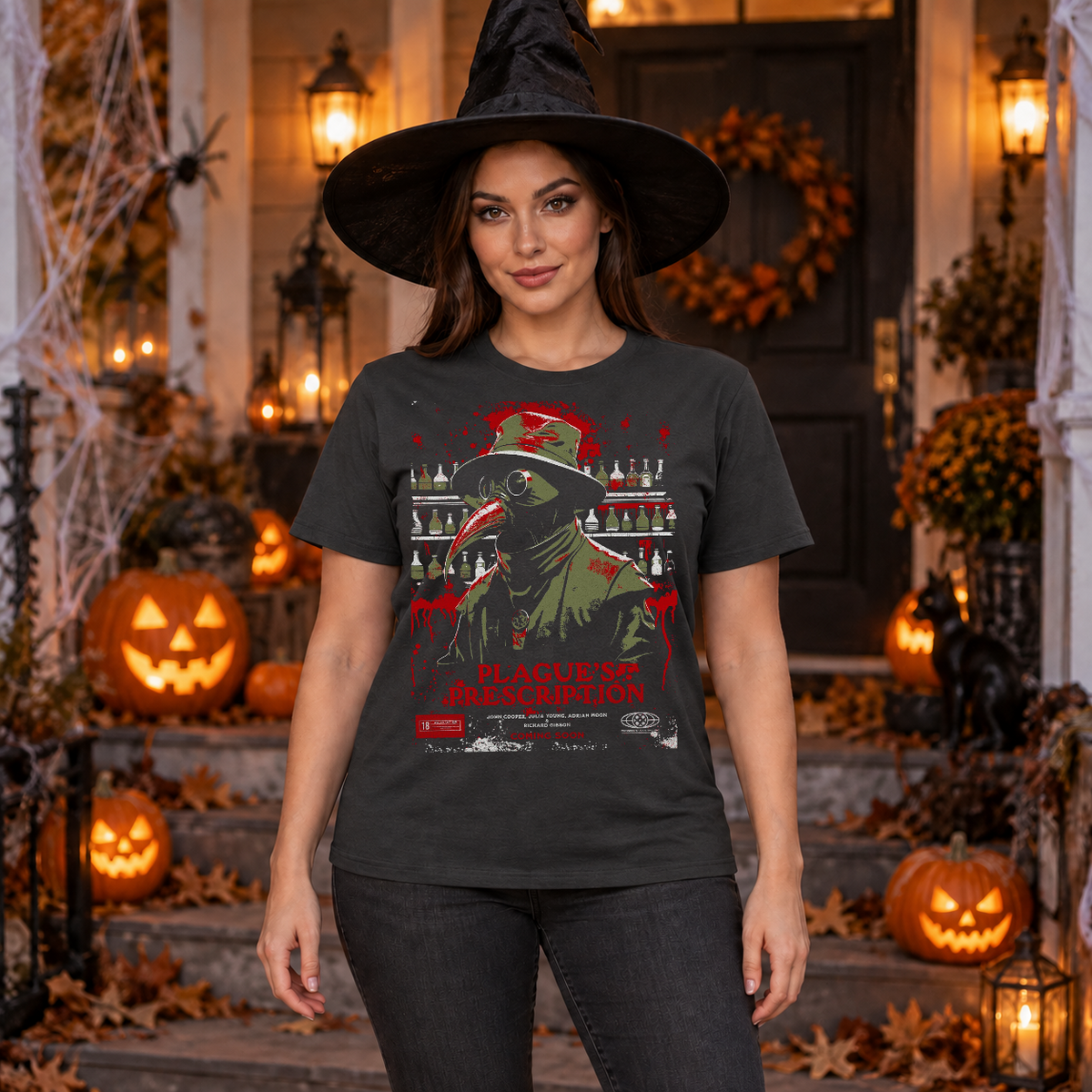 The Plague Doctor Movie Poster T-Shirt – Dark Streetwear Graphic Design Graphic Tee - Color: charcoal
