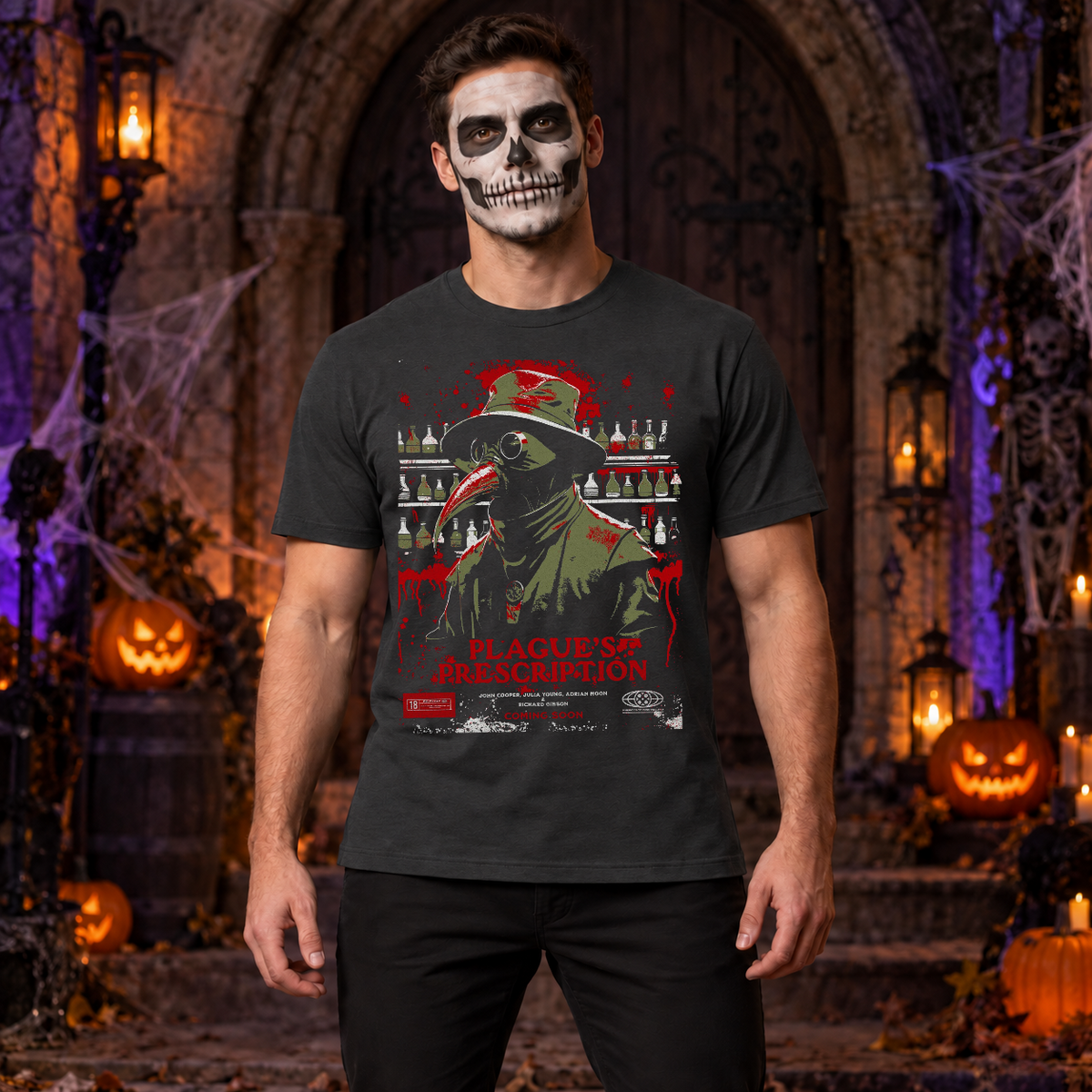 The Plague Doctor Movie Poster T-Shirt – Dark Streetwear Graphic Design Graphic Tee - Color: charcoal