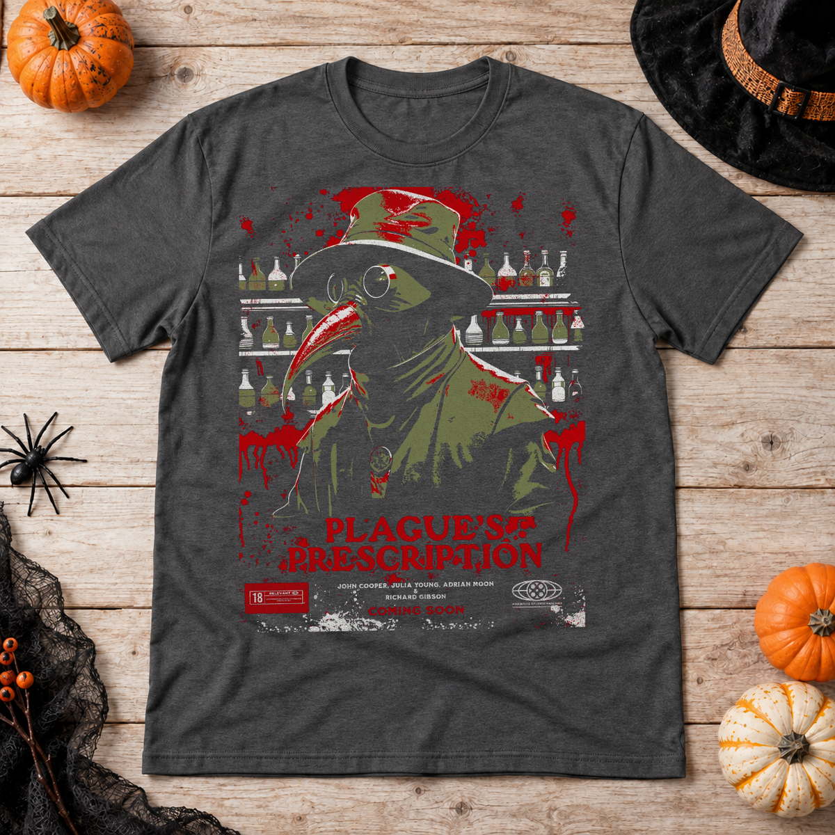 The Plague Doctor Movie Poster T-Shirt – Dark Streetwear Graphic Design Graphic Tee - Color: dark heather