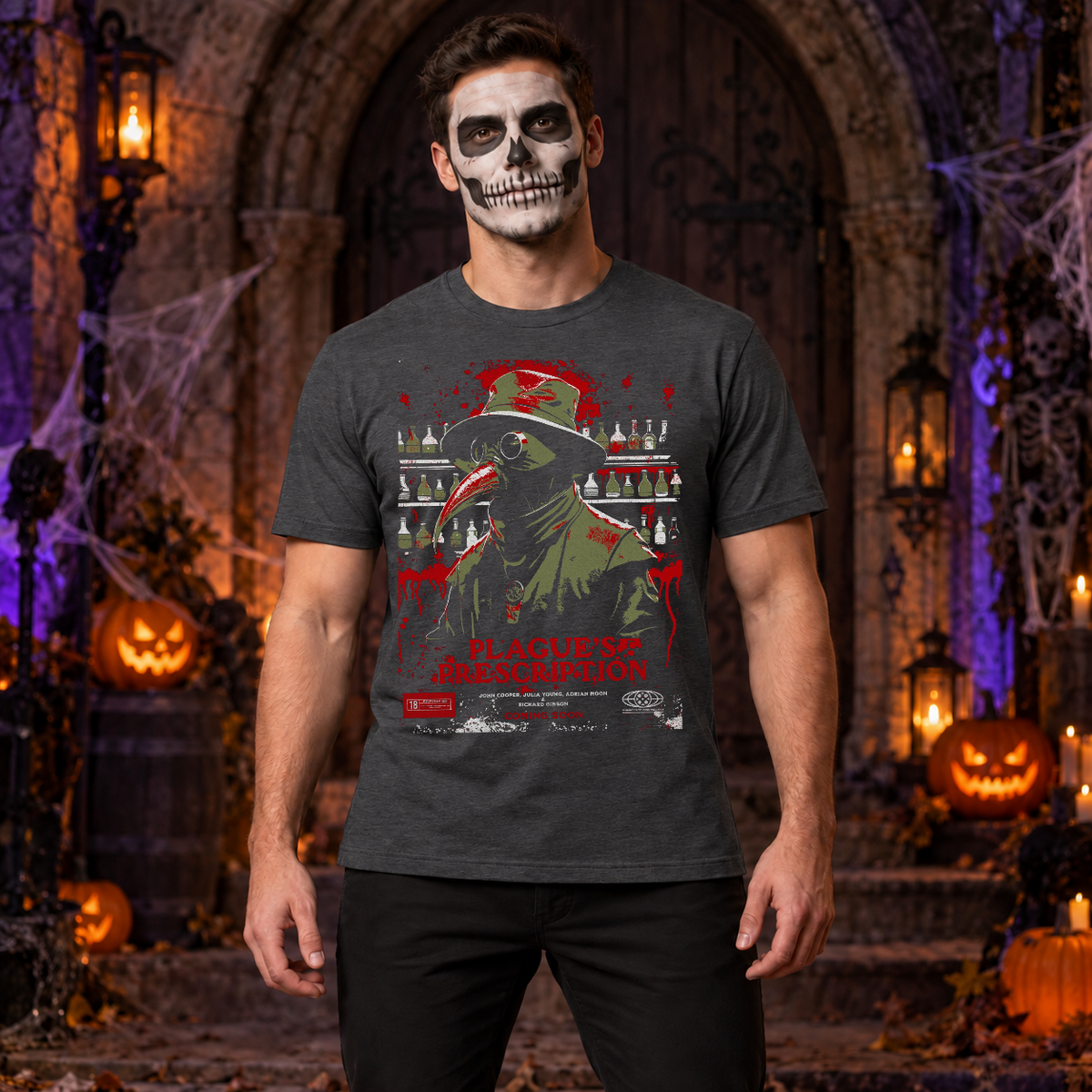 The Plague Doctor Movie Poster T-Shirt – Dark Streetwear Graphic Design Graphic Tee - Color: dark heather