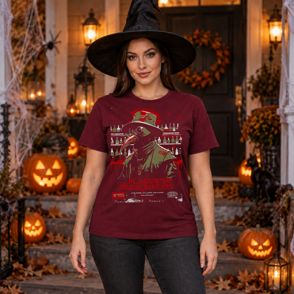 The Plague Doctor Movie Poster T-Shirt – Dark Streetwear Graphic Design Graphic Tee - Color: maroon