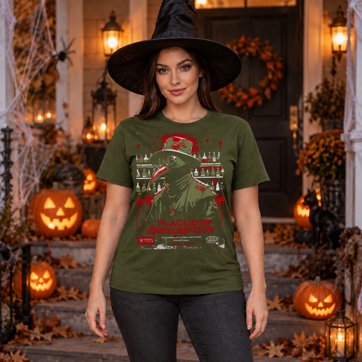 The Plague Doctor Movie Poster T-Shirt – Dark Streetwear Graphic Design Graphic Tee - Color: military green