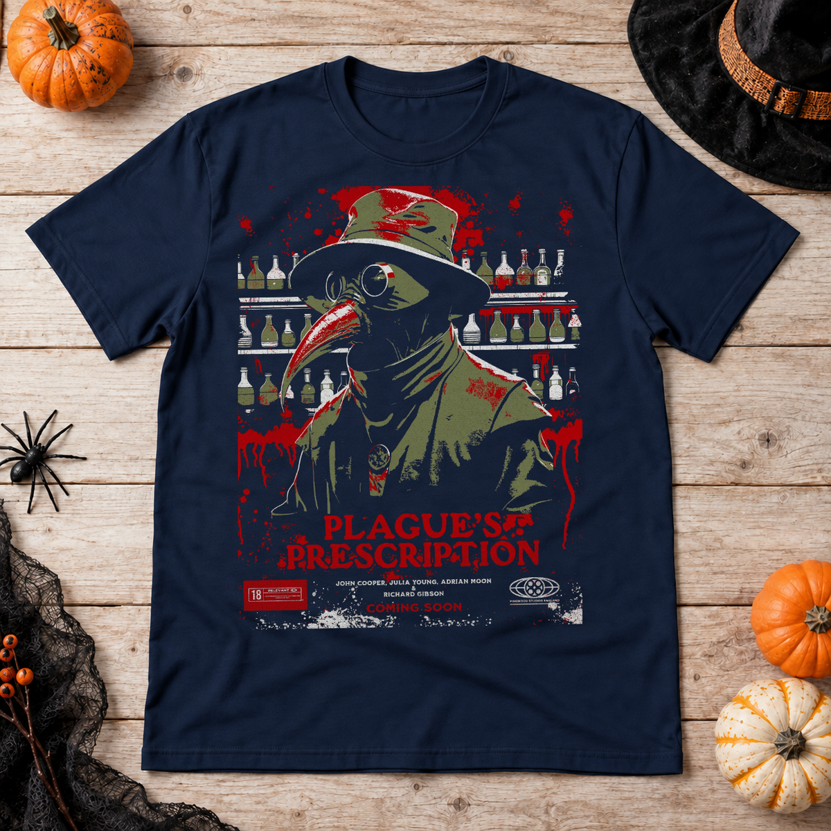 The Plague Doctor Movie Poster T-Shirt – Dark Streetwear Graphic Design Graphic Tee - Color: navy