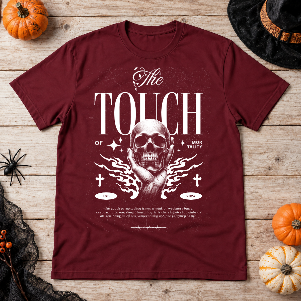 The Touch T-Shirt – Dark Editorial Graphic Design Graphic Tee - Color: maroon