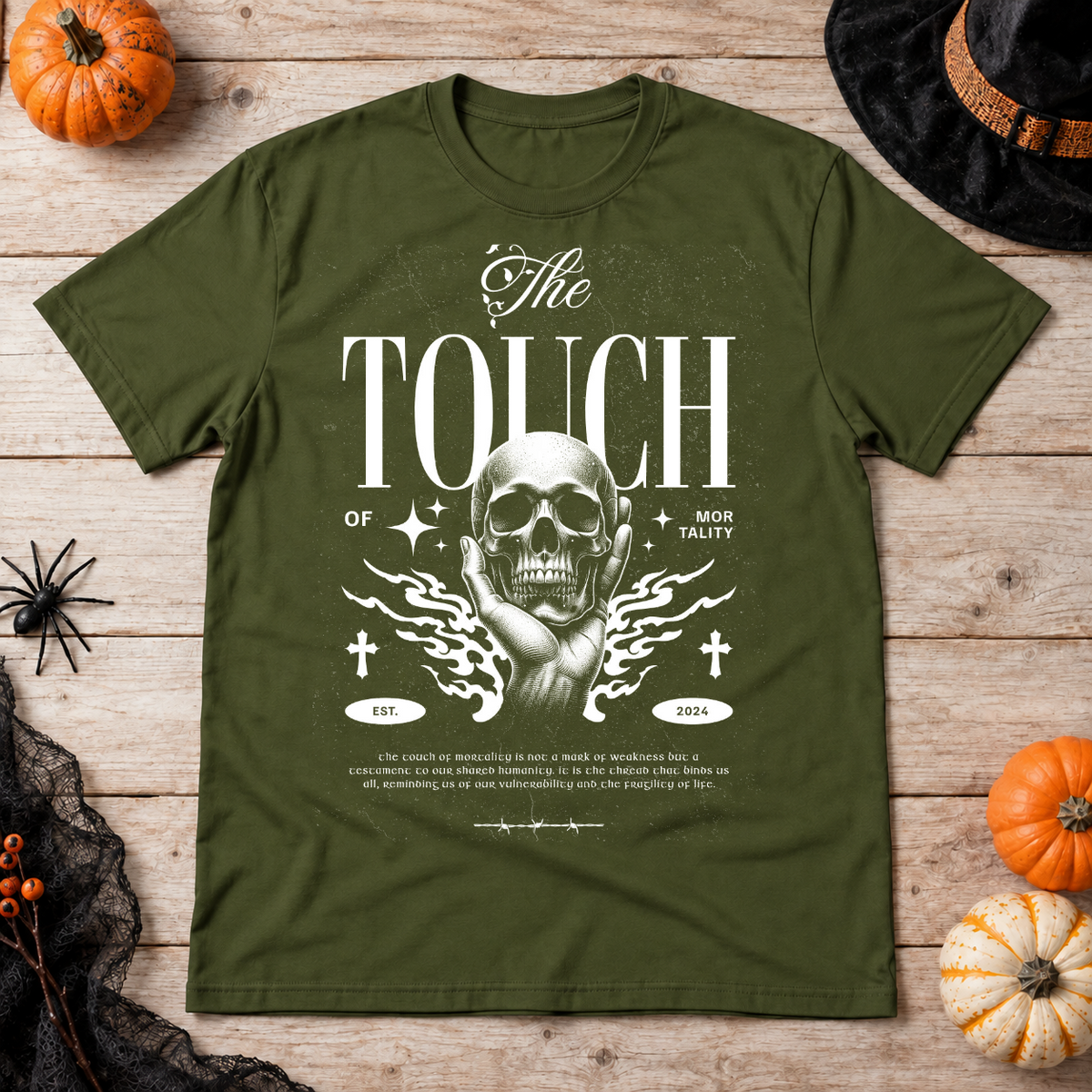 The Touch T-Shirt – Dark Editorial Graphic Design Graphic Tee - Color: military green