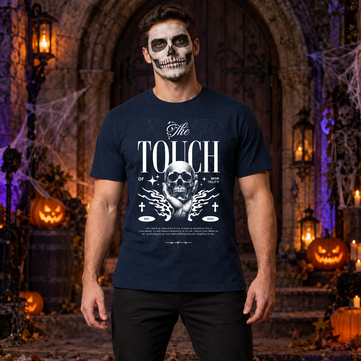 The Touch T-Shirt – Dark Editorial Graphic Design Graphic Tee - Color: navy