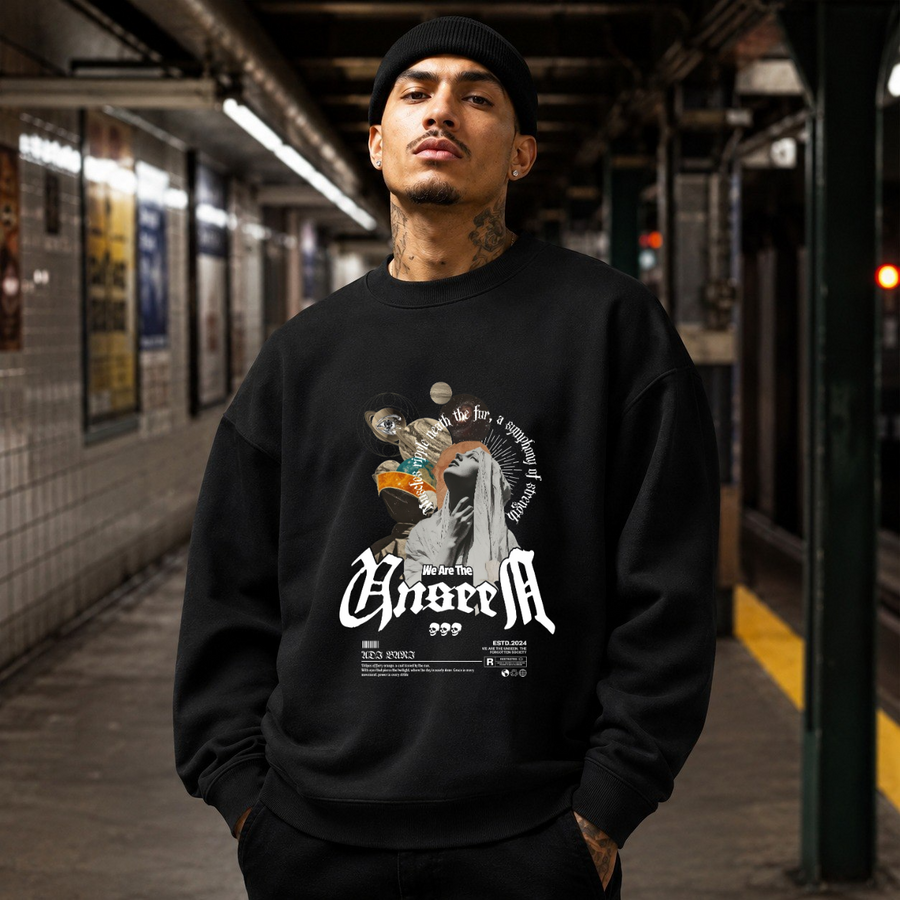The Unseen Angeum Collage T-Shirt – Experimental Typography Graphic Tee - Color: black