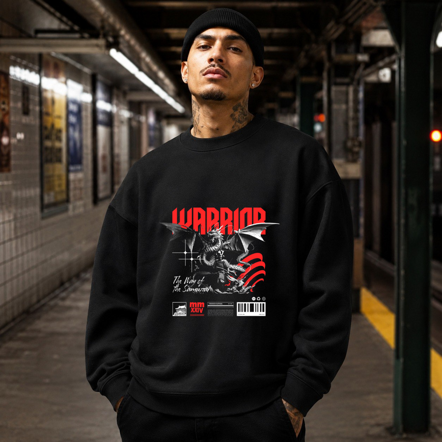 The Warrior Dragon Sweatshirt – Gothic Streetwear Poster Graphic Sweatshirt - Color: black