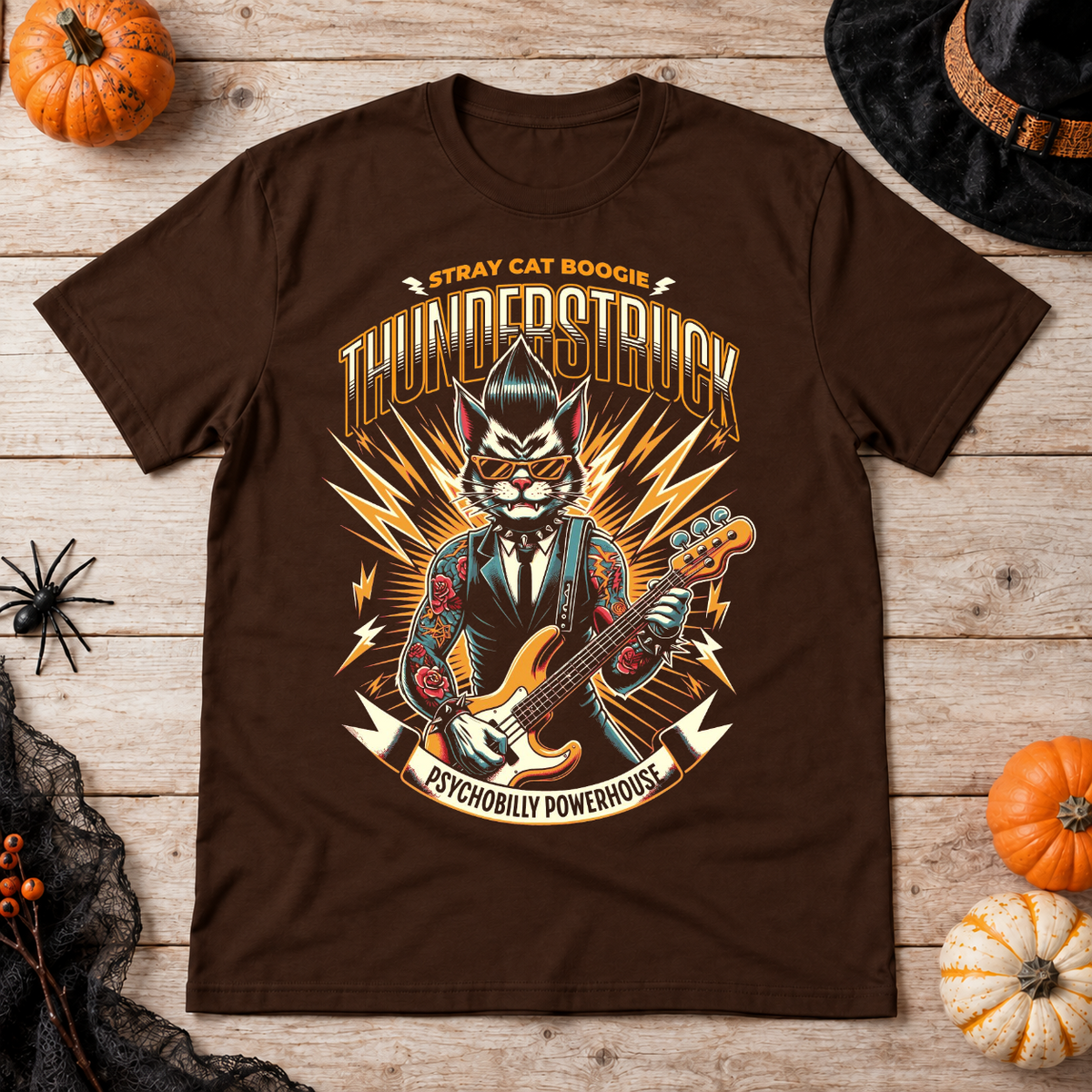 Thunderstruck T-Shirt – Dark Editorial Graphic Design Graphic Tee - Color: chocolate