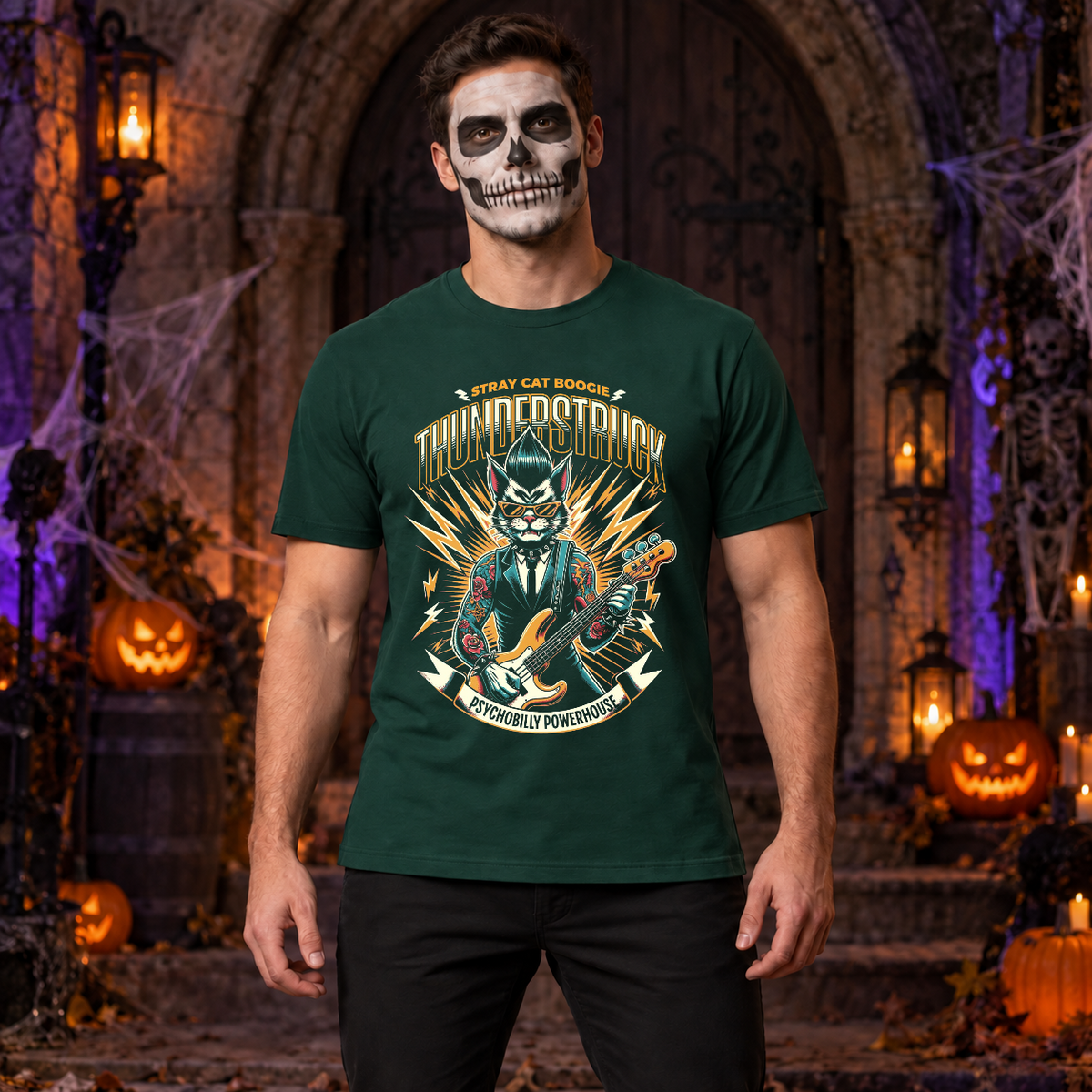 Thunderstruck T-Shirt – Dark Editorial Graphic Design Graphic Tee - Color: forest green