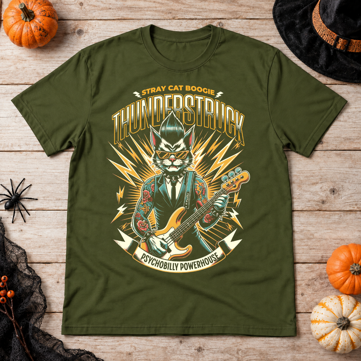 Thunderstruck T-Shirt – Dark Editorial Graphic Design Graphic Tee - Color: military green