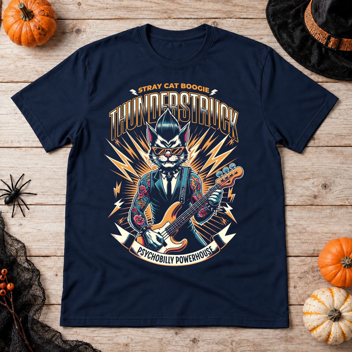Thunderstruck T-Shirt – Dark Editorial Graphic Design Graphic Tee - Color: navy