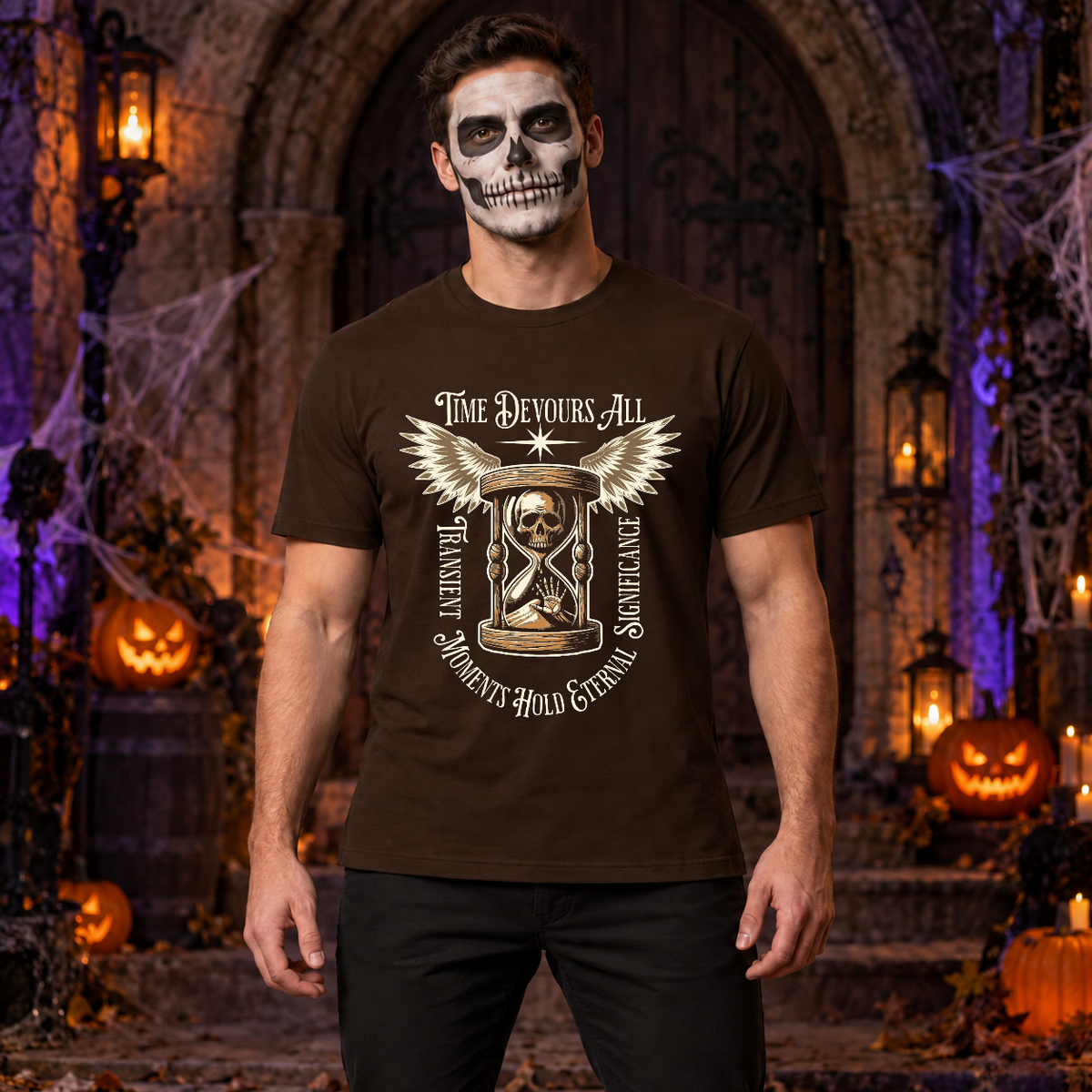Time Devours All T-Shirt – Dark Streetwear Graphic Design Graphic Tee - Color: chocolate