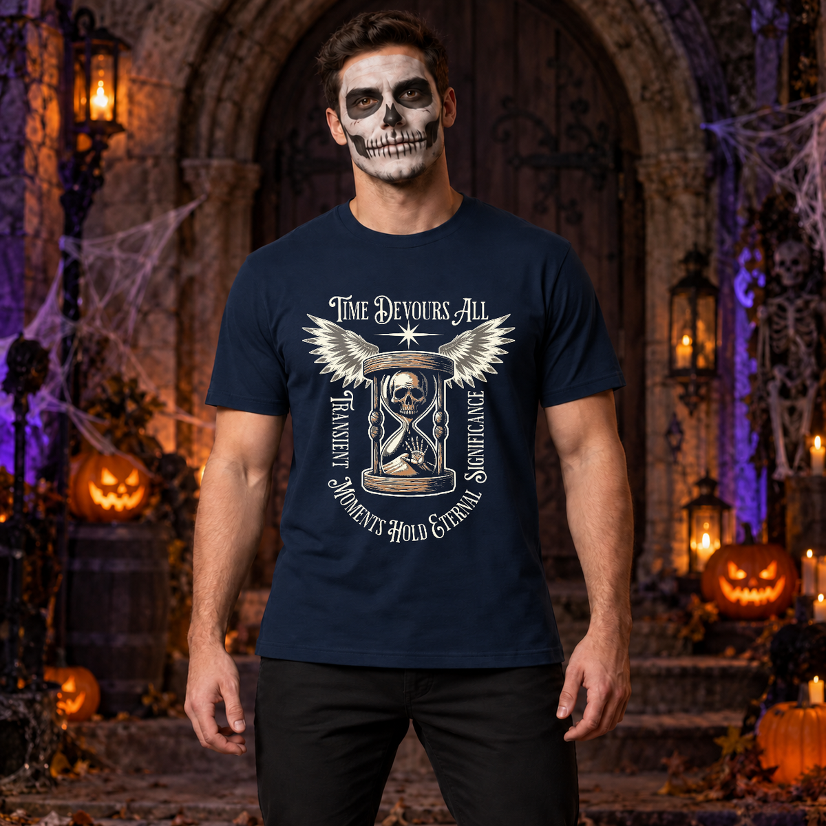 Time Devours All T-Shirt – Dark Streetwear Graphic Design Graphic Tee - Color: navy