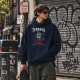 Tranquil Solitude Cherub Statue Hoodie – Religious Imagery Collage Graphic Hoodie - Color: navy