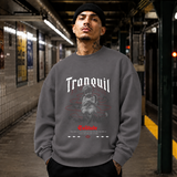 Tranquil Solitude Cherub Statue Sweatshirt – Religious Imagery Collage Graphic Sweatshirt - Color: charcoal