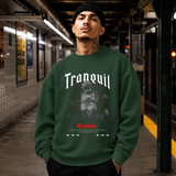Tranquil Solitude Cherub Statue T-Shirt – Religious Imagery Collage Graphic Tee - Color: forest green