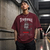 Tranquil Solitude Cherub Statue T-Shirt – Religious Imagery Collage Graphic Tee - Color: Maroon