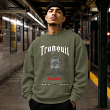 Tranquil Solitude Cherub Statue T-Shirt – Religious Imagery Collage Graphic Tee - Color: military green
