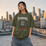 Tranquil Solitude Cherub Statue T-Shirt – Religious Imagery Collage Graphic Tee - Color: Millitary Green