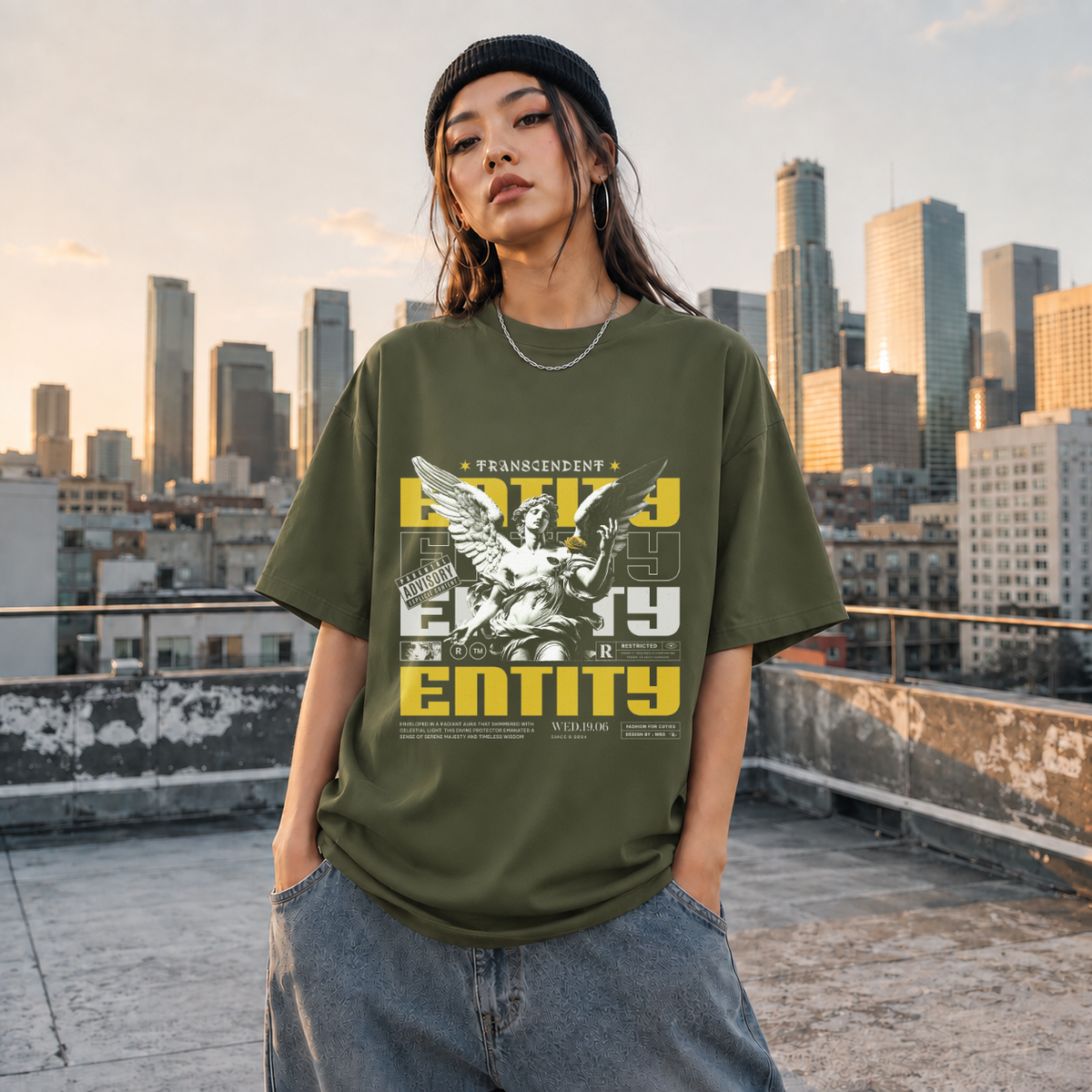 Transcendent Entity Angel T-Shirt – Dark Art / Renaissance Aesthetic Graphic Tee - Color: Millitary Green