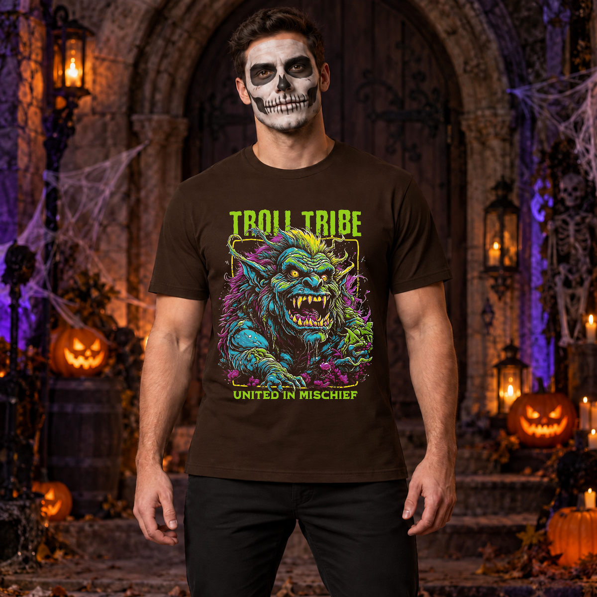 Troll Tribe T-Shirt – Dark Editorial Graphic Design Graphic Tee - Color: chocolate