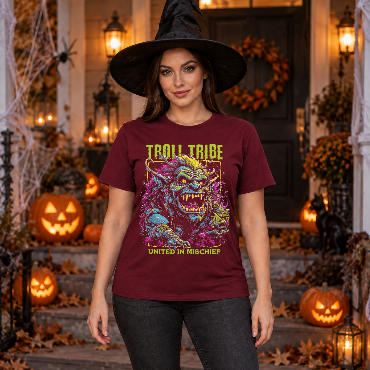 Troll Tribe T-Shirt – Dark Editorial Graphic Design Graphic Tee - Color: maroon