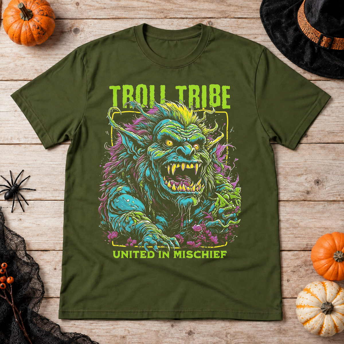 Troll Tribe T-Shirt – Dark Editorial Graphic Design Graphic Tee - Color: military green