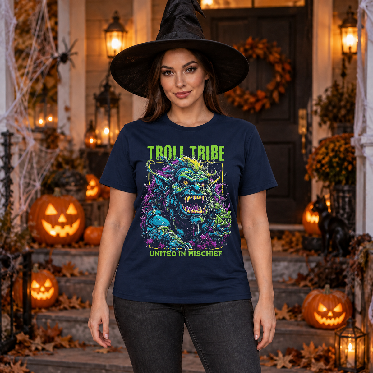 Troll Tribe T-Shirt – Dark Editorial Graphic Design Graphic Tee - Color: navy