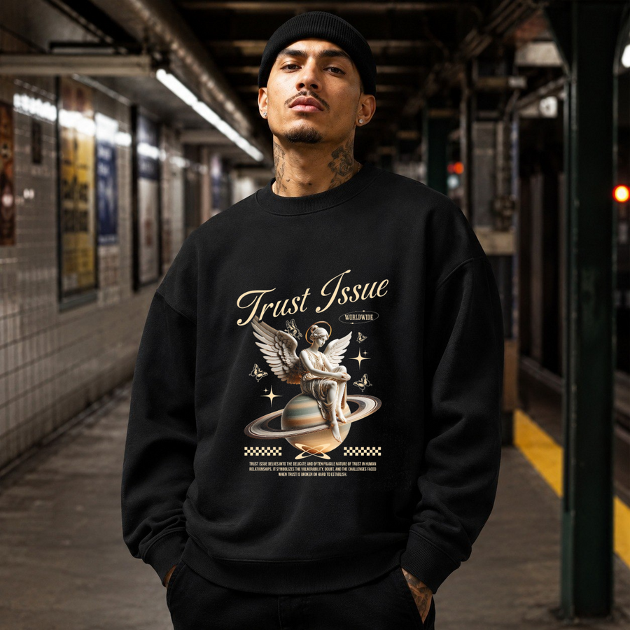 Trust Issue Angel Saturn Sweatshirt – Dark Art / Renaissance Aesthetic Graphic Sweatshirt - Color: black