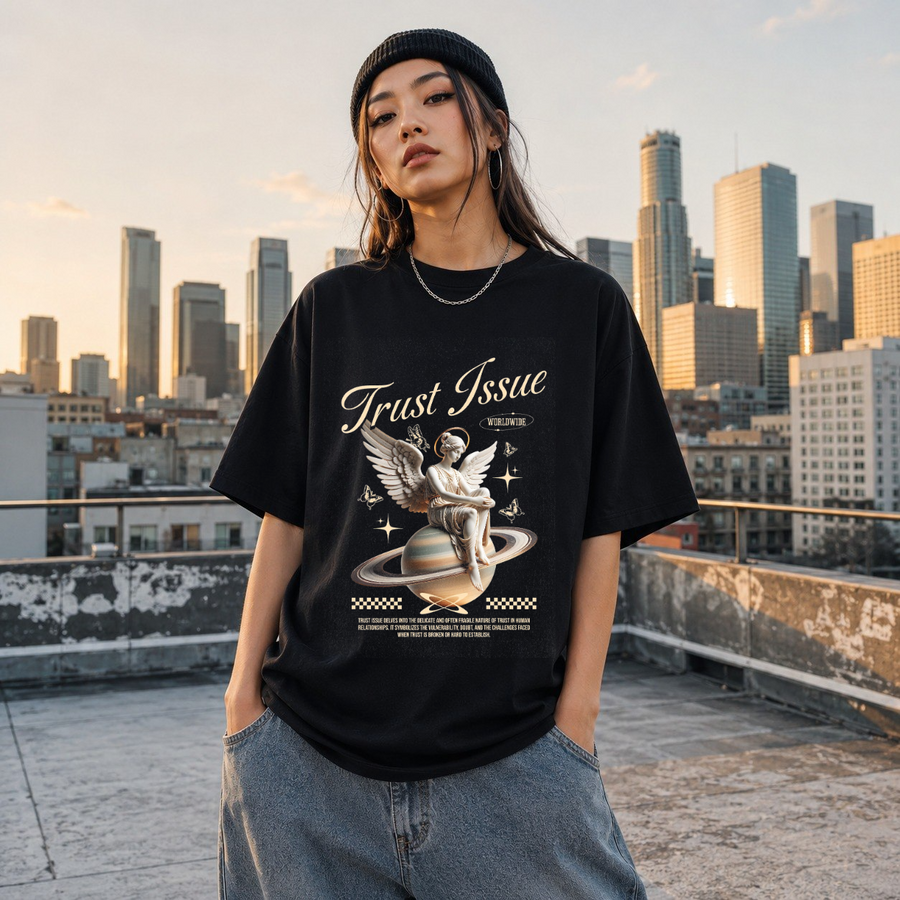 Trust Issue Angel Saturn T-Shirt – Dark Art / Renaissance Aesthetic Graphic Tee - Color: Black