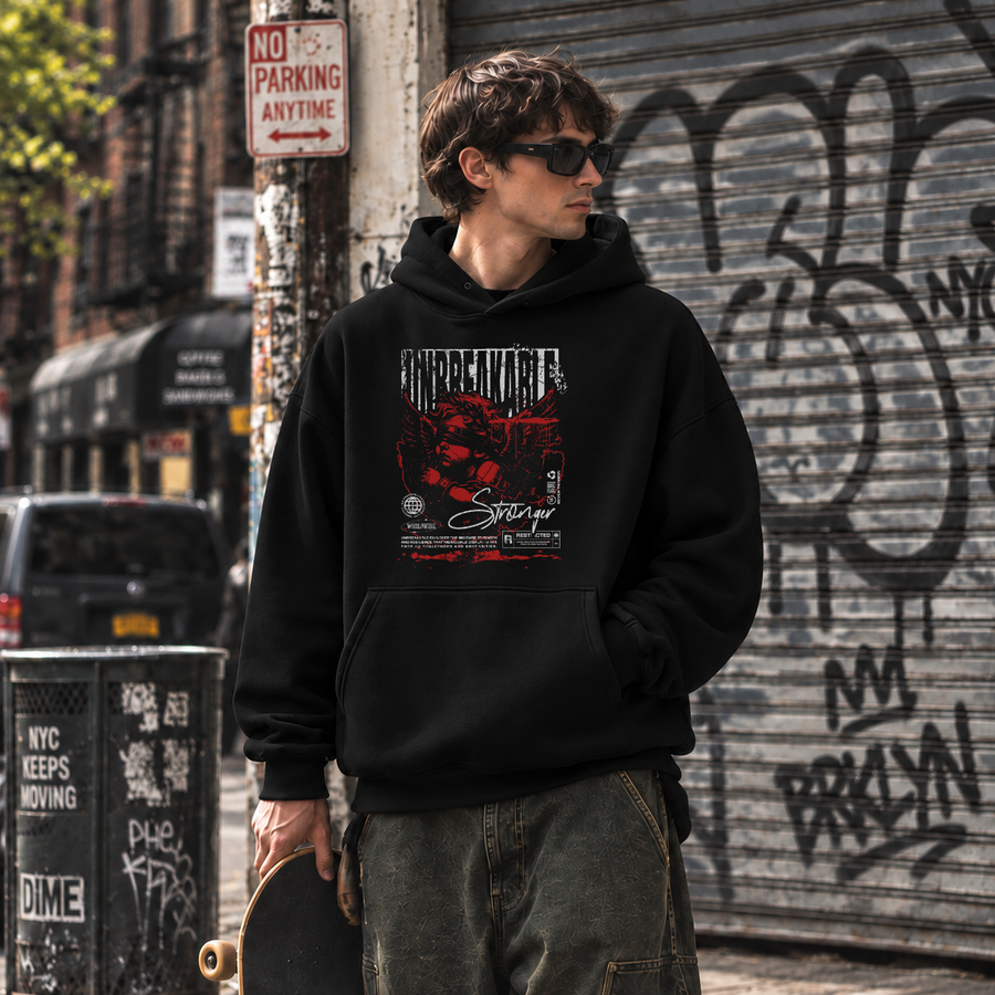 Unbreakable Stronger Bust Hoodie – Dark Editorial / Gothic Streetwear Hoodie - Color: black
