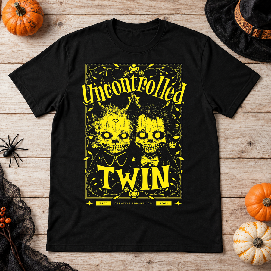 Uncontrolled twin T-Shirt – Dark Editorial Graphic Design Graphic Tee - Color: black
