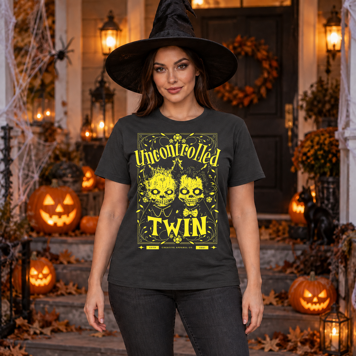 Uncontrolled twin T-Shirt – Dark Editorial Graphic Design Graphic Tee - Color: charcoal