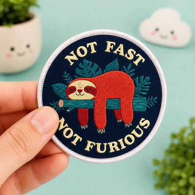 Funny Not Fast Not Furious Embroidered Patch, Retro Cute Animal Badge, Gift for Friends, DIY