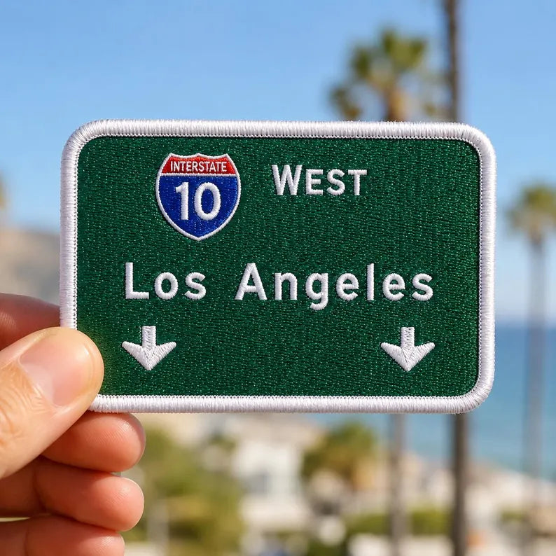 Los Angeles Embroidered Patch, Interstate 10 West Highway Sign Badge, Traffic Patch, California Road Trip Gift