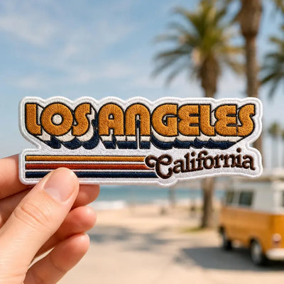 Los Angeles Embroidered Patch, 70s Retro Typography California Badge, Sunset Patch, West Coast Travel Gift For Friends