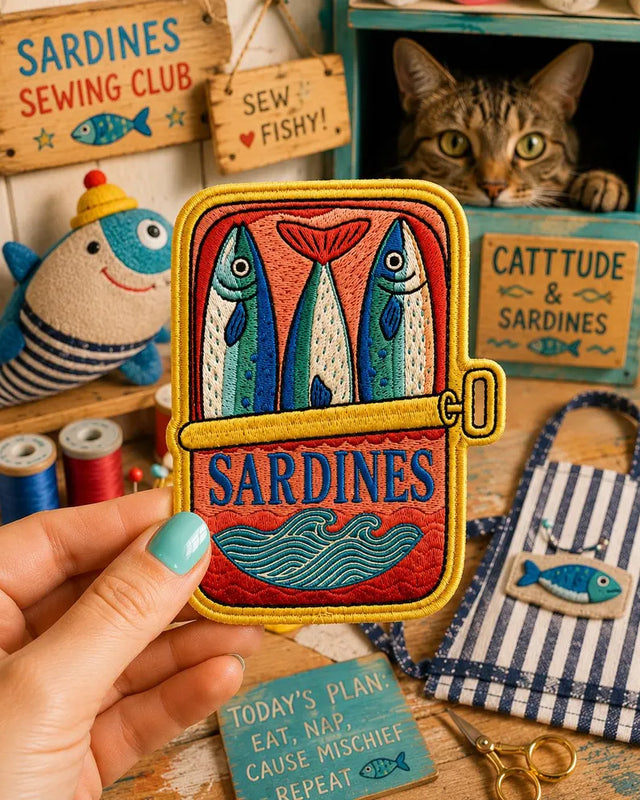 Sardine Can Embroidered Patch, Fish Patch, Coastal Summer Badge, Sardine Lover Iron-on Patch, Gift For Her Him
