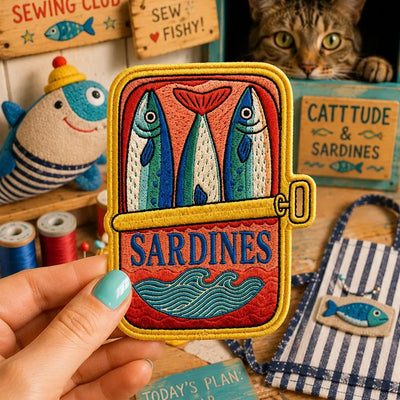 Sardine Can Embroidered Patch, Fish Patch, Coastal Summer Badge, Sardine Lover Iron-on Patch, Gift For Her Him