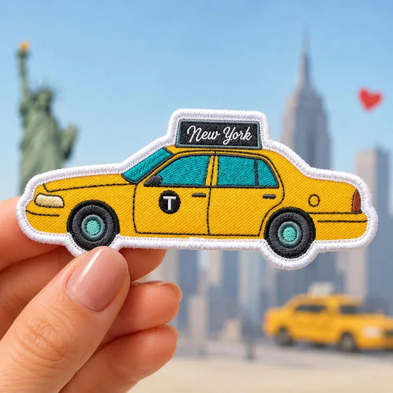 New York City Patch, Vintage Yellow Cab Embroidered NYC Badge, Travel Gift for Backpacker, Denim Jacket DIY