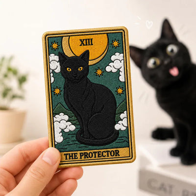The Protector Tarot Card Patch, Funny Black Cat Embroidered Witchy Badge, Retro Rectangle Mystic Iron On Patch, Gift for Cat Lover