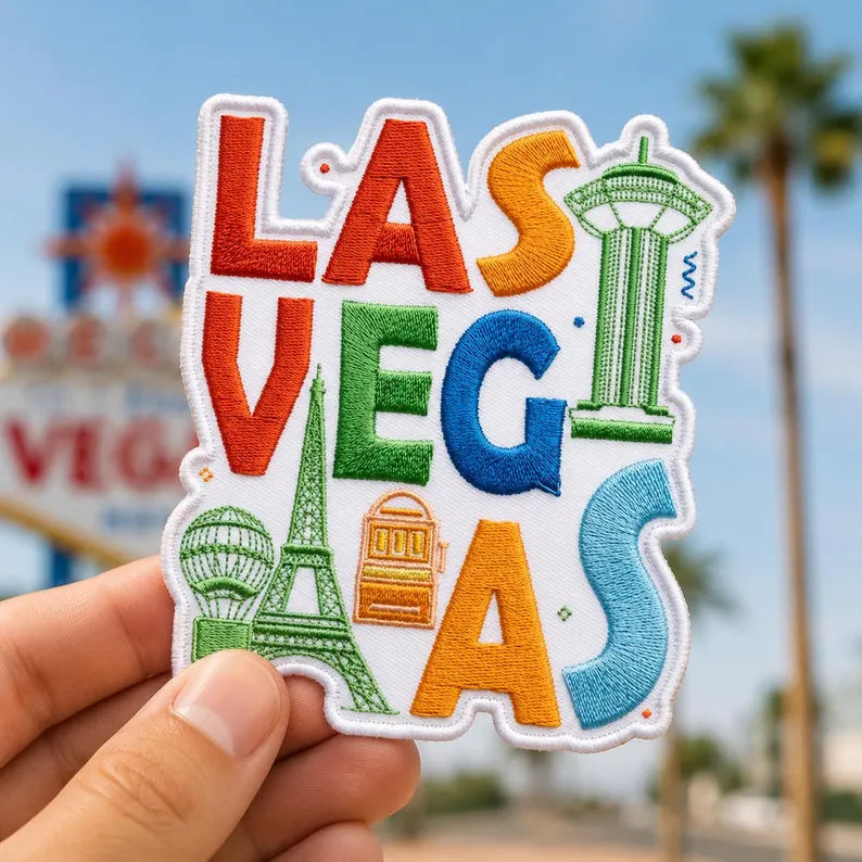 Las Vegas Patch, Typographic City Embroidered Badge, Iconic Landmark Travel Iron On Patch, Backpack Accessory, Vegas Gift