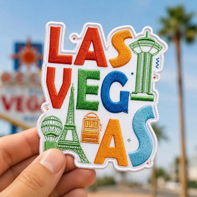 Las Vegas Patch, Typographic City Embroidered Badge, Iconic Landmark Travel Iron On Patch, Backpack Accessory, Vegas Gift