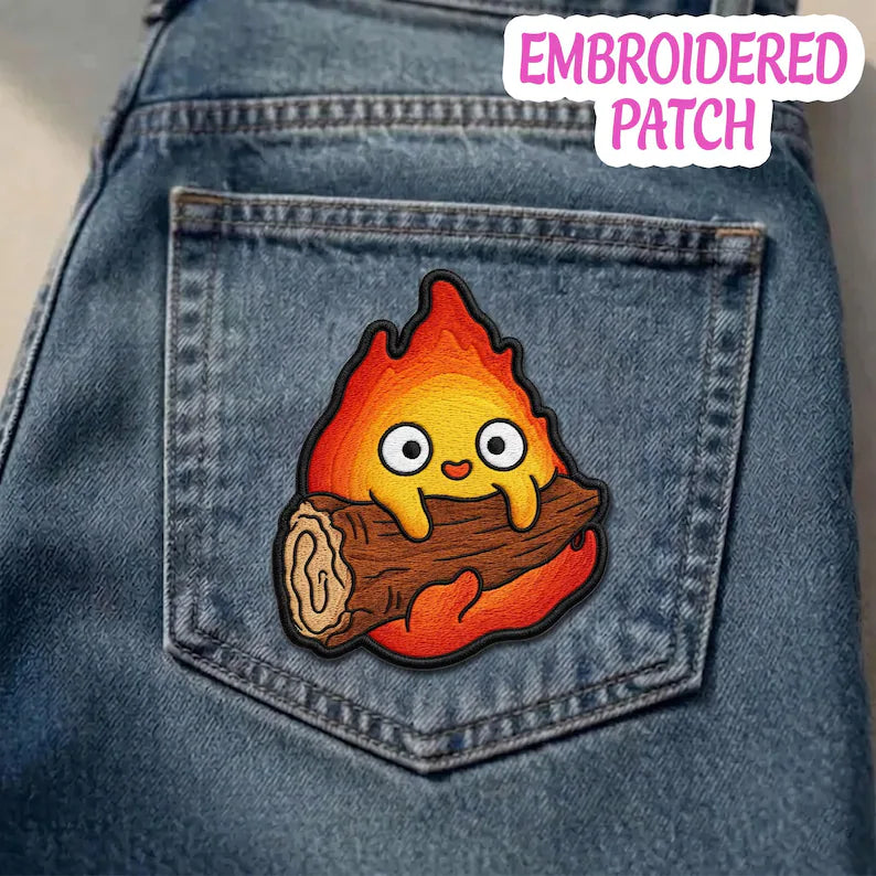 Embroidered Fire Spirit Patch, Anime Flame Iron On Badge, Backpack Jacket Accessory