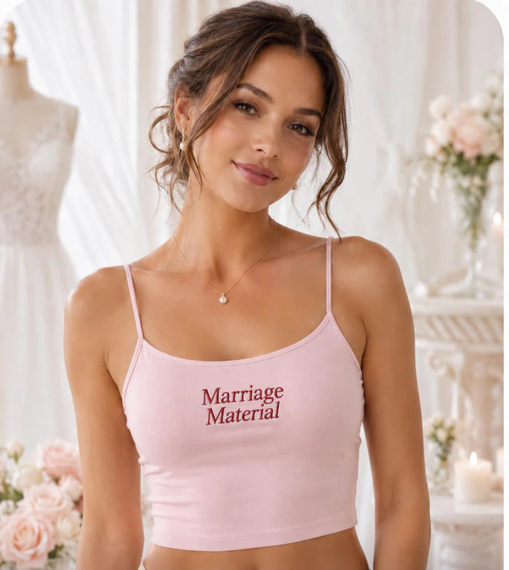 Marriage Material Spaghetti Strap Top, Embroidery Modal Tank Bridal Shower Gift, Engagement Gift Bachelorette Party, New Mrs. Tank Top