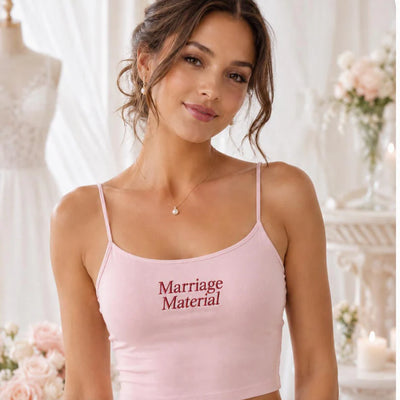Marriage Material Spaghetti Strap Top, Embroidery Modal Tank Bridal Shower Gift, Engagement Gift Bachelorette Party, New Mrs. Tank Top