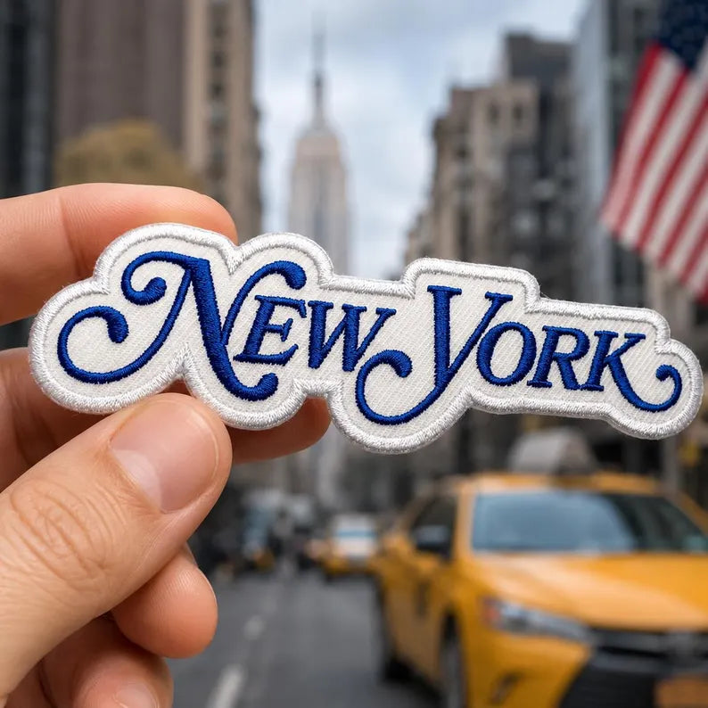 New York Script Embroidered Patch, Vintage NYC Iron On Patch, Cute Retro Royal Blue Badge, Big Apple Travel Jacket Backpack Gift, DIY Craft