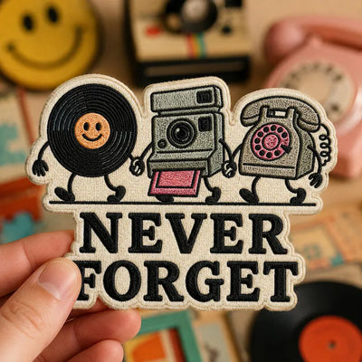 Never Forget Embroidered Patch, Retro Vinyl Camera Phone Bag Charm, Nostalgic 90s Patch, Funny Vintage Graphic For Backpack